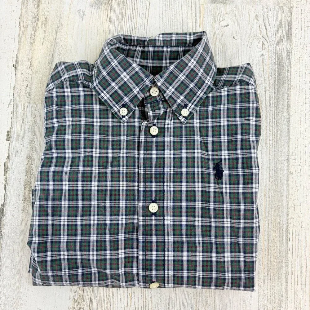 Ralph Lauren Boys Sz 2T Green Plaid Button Down Long Sleeve Shirt Polo Xmas